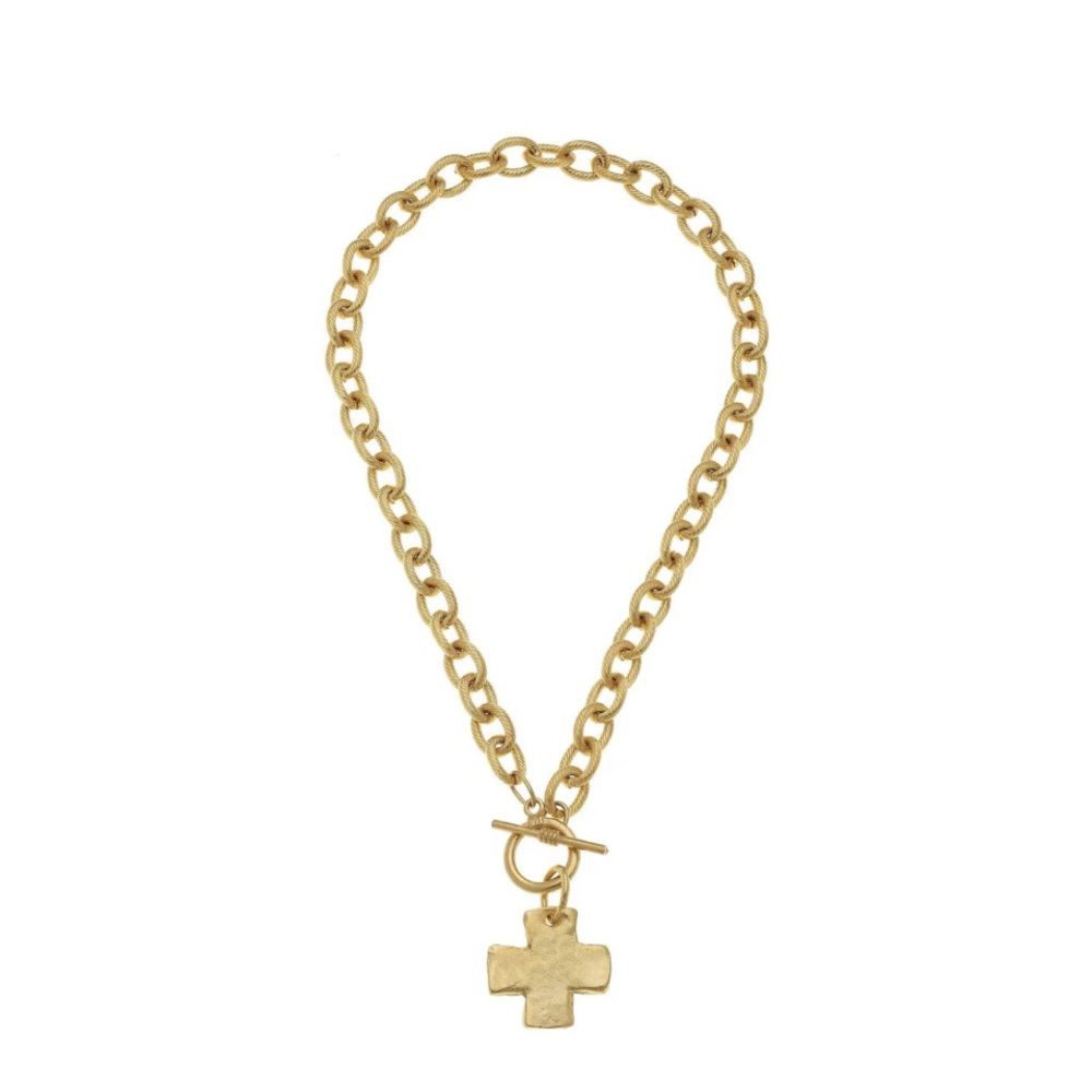 Stunning! Susan Shaw Gold Cross Front Toggle Necklace NWT